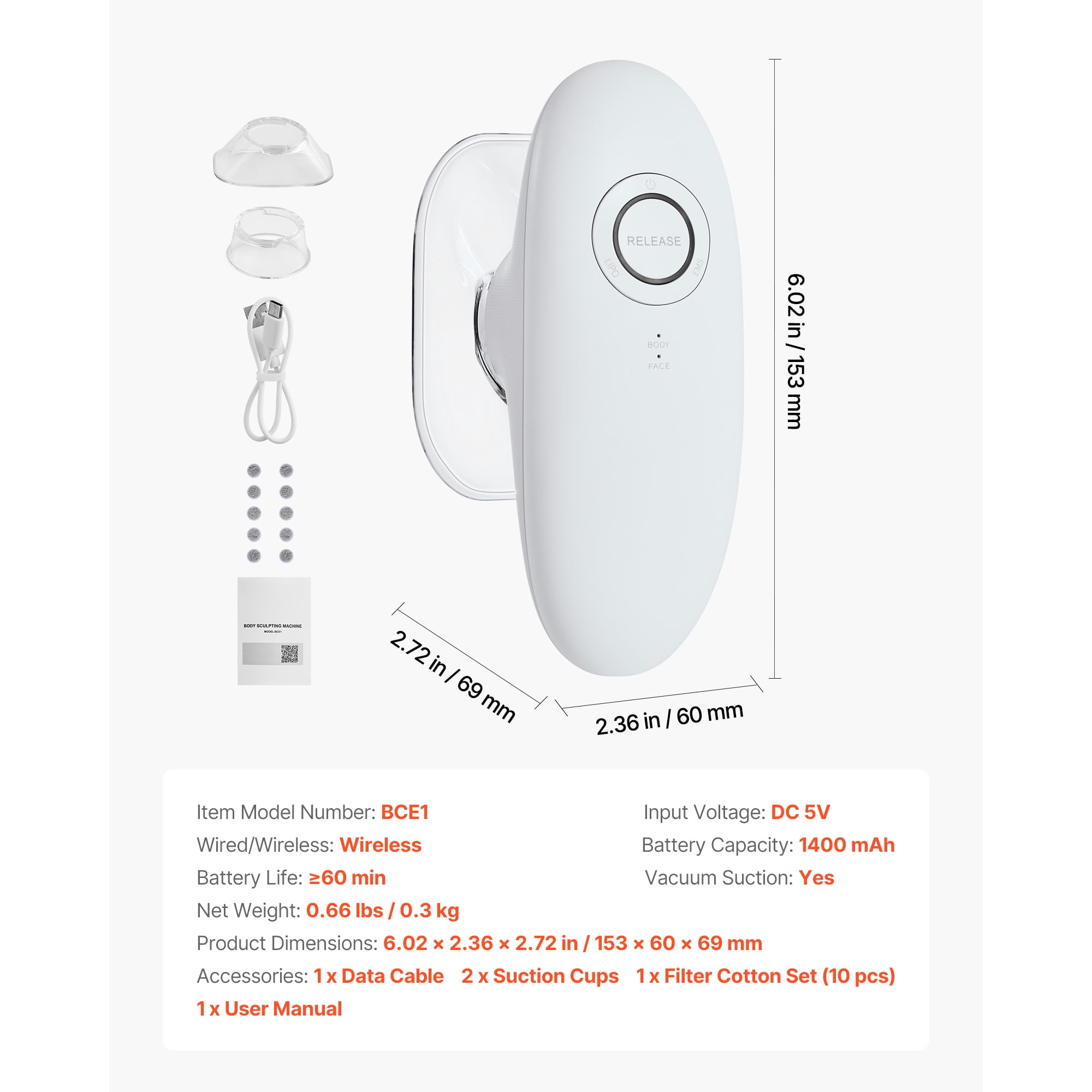 KFFKFF 3-in-1 Body Contouring Device, Electric Cellulite Massager with Adjustable Modes, Skin Firming Therapy Tool, 60-Min Wireless Operation for Back, Abdomen, Waist, Arms, and Legs