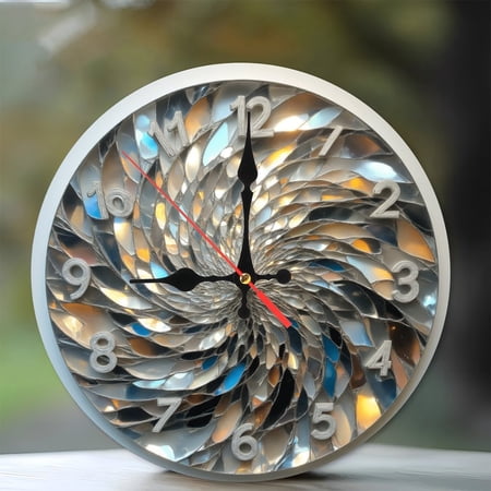 Spiral Mirror Clock 10-Inch Silent Wooden Wall Clock, Battery Operated (AA Batteries Not Included), Artistic Home Decor