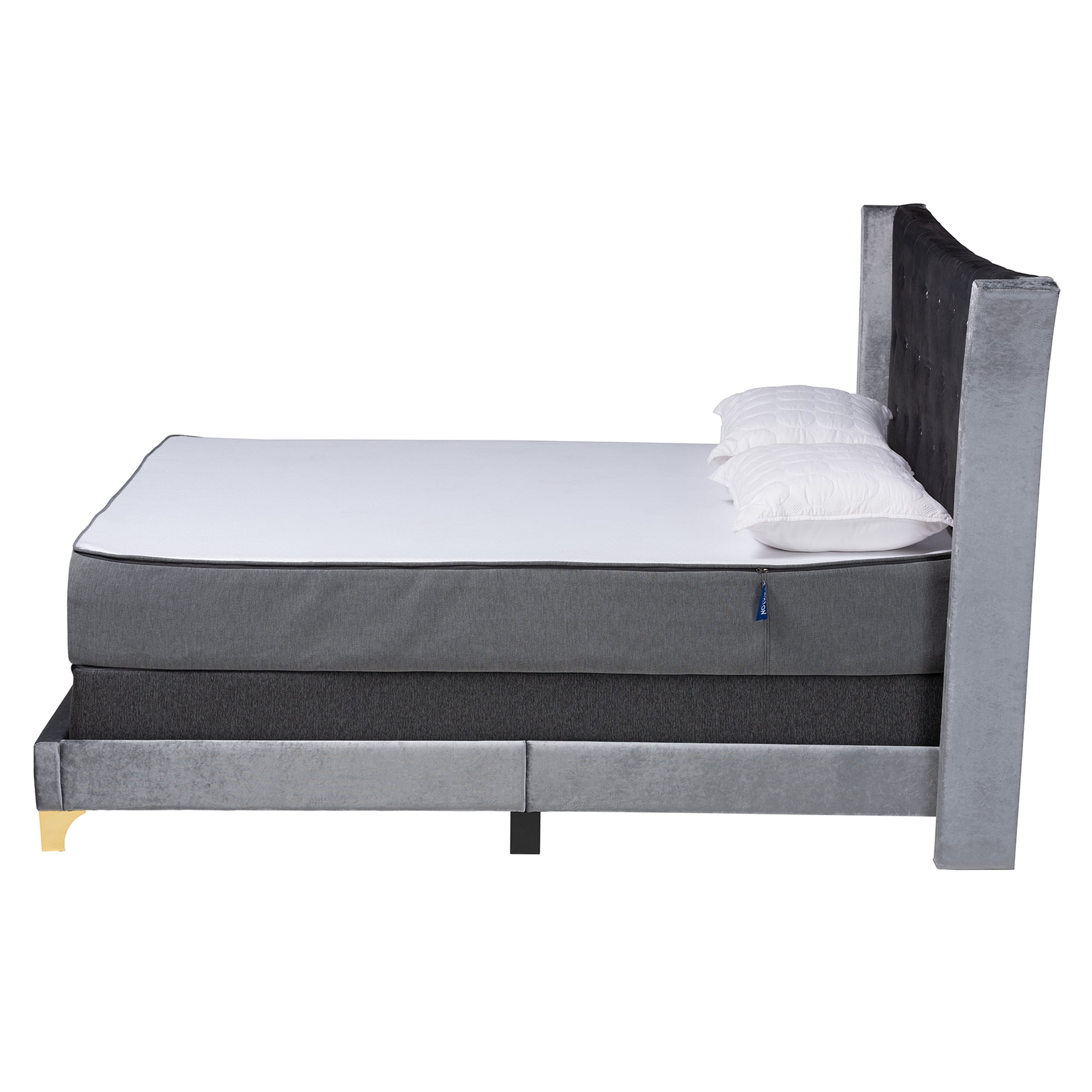 Baxton Studio Easton Contemporary Glam and Luxe Grey Velvet and Gold Metal Queen Size Panel Bed