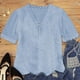 thumbnail image 4 of Camiseta de mujer Encaje Cuello en V Camisa de manga corta Blusa Top casual, Azul claro, S kenally  AP001454-06, 4 of 6