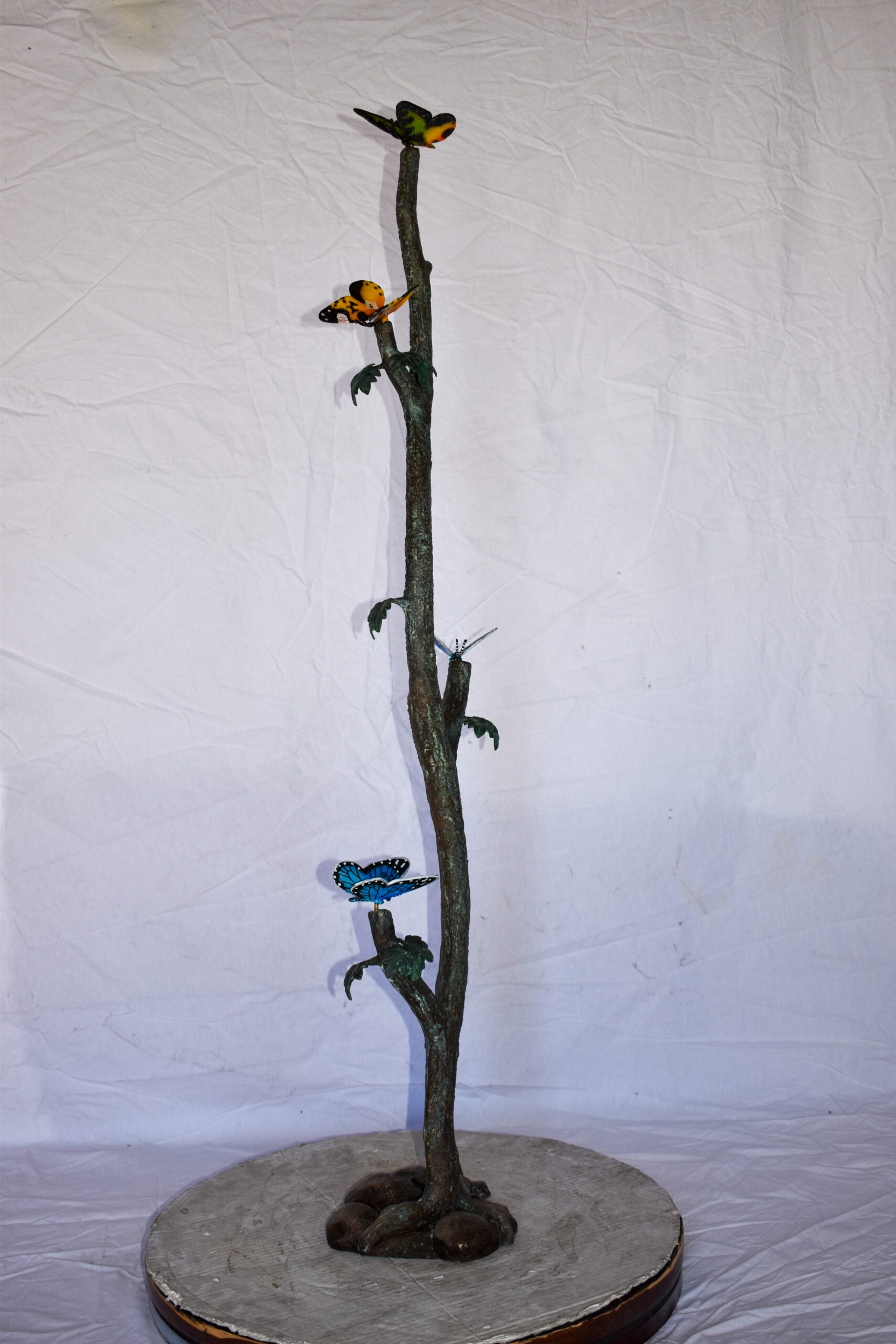 Nifao Four Butterflies on A Tree Branch Bronze Statue – Outdoor Garden Decor Sculpture, 7"L x 9"W x 50"H