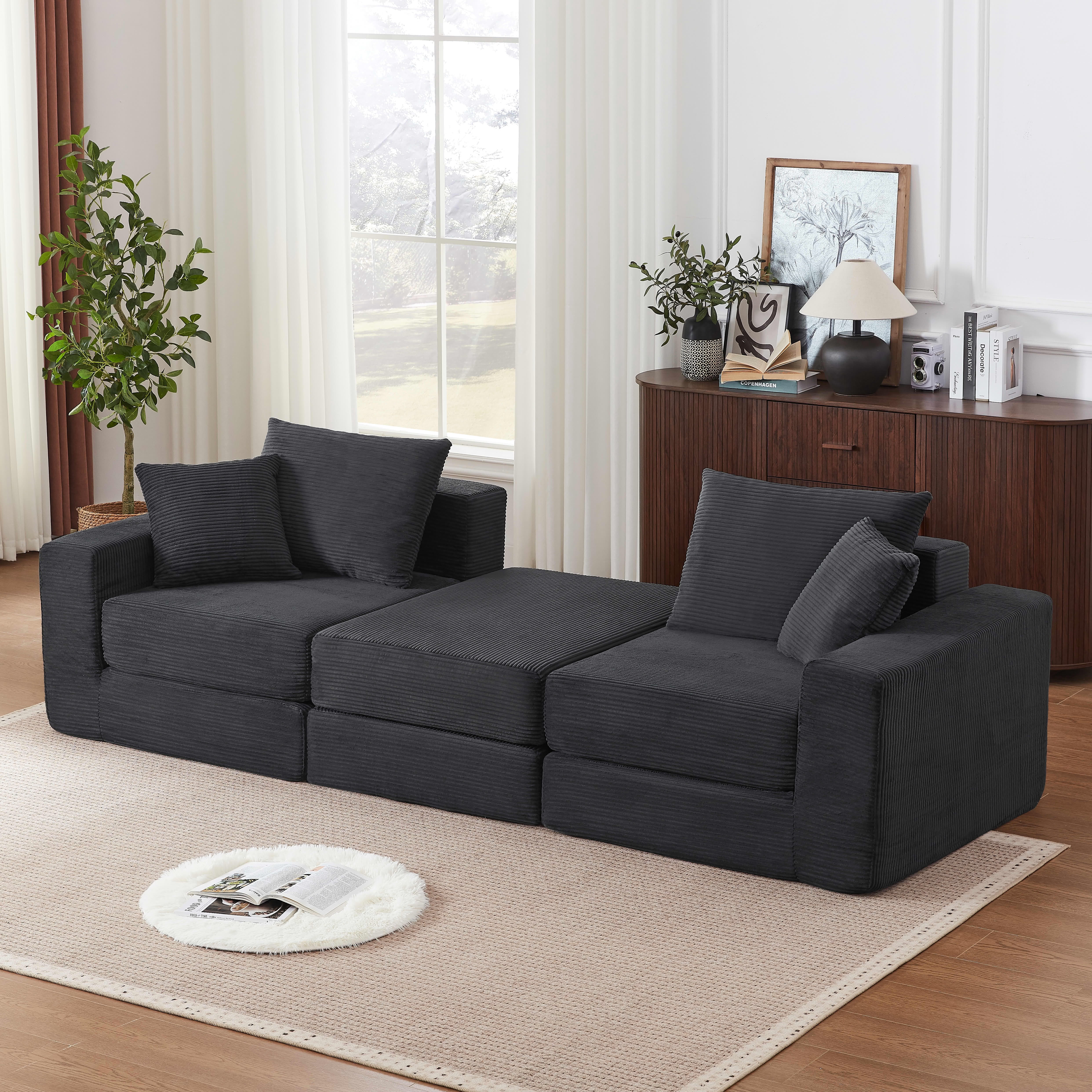 MAYEERTY Minimalist Corduroy Modular Sectional Cloud Sofa - Boneless Sleeper Couch for Customizable Living Spaces, Gray