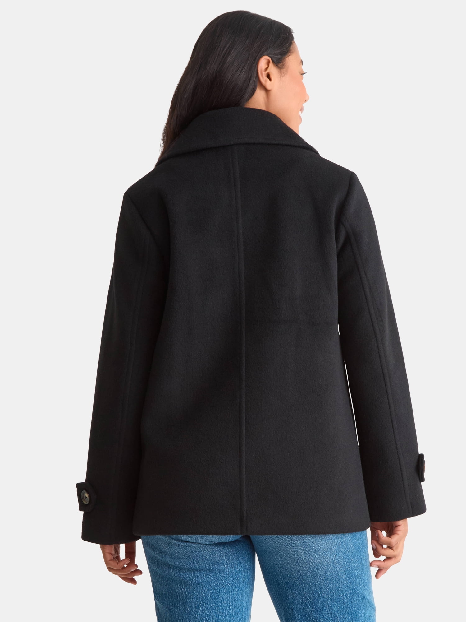 Time and Tru Women's and Women's Plus Faux Wool Peacoat, Sizes XS-2X