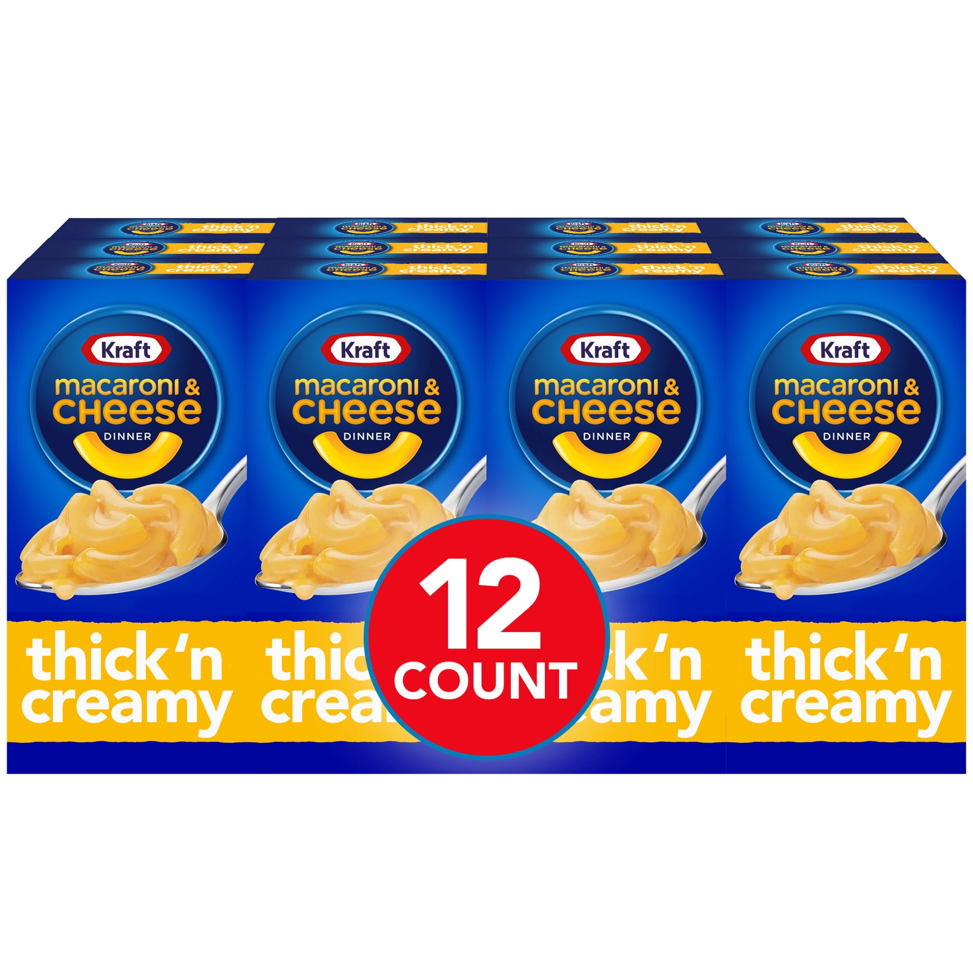 Kraft Mac and Cheese, 12 Boxes, for Easy Dinner or Dinner Sides, Thick 'n Creamy, No Artificial Flavors, Preservatives or Dyes, 7.25 oz