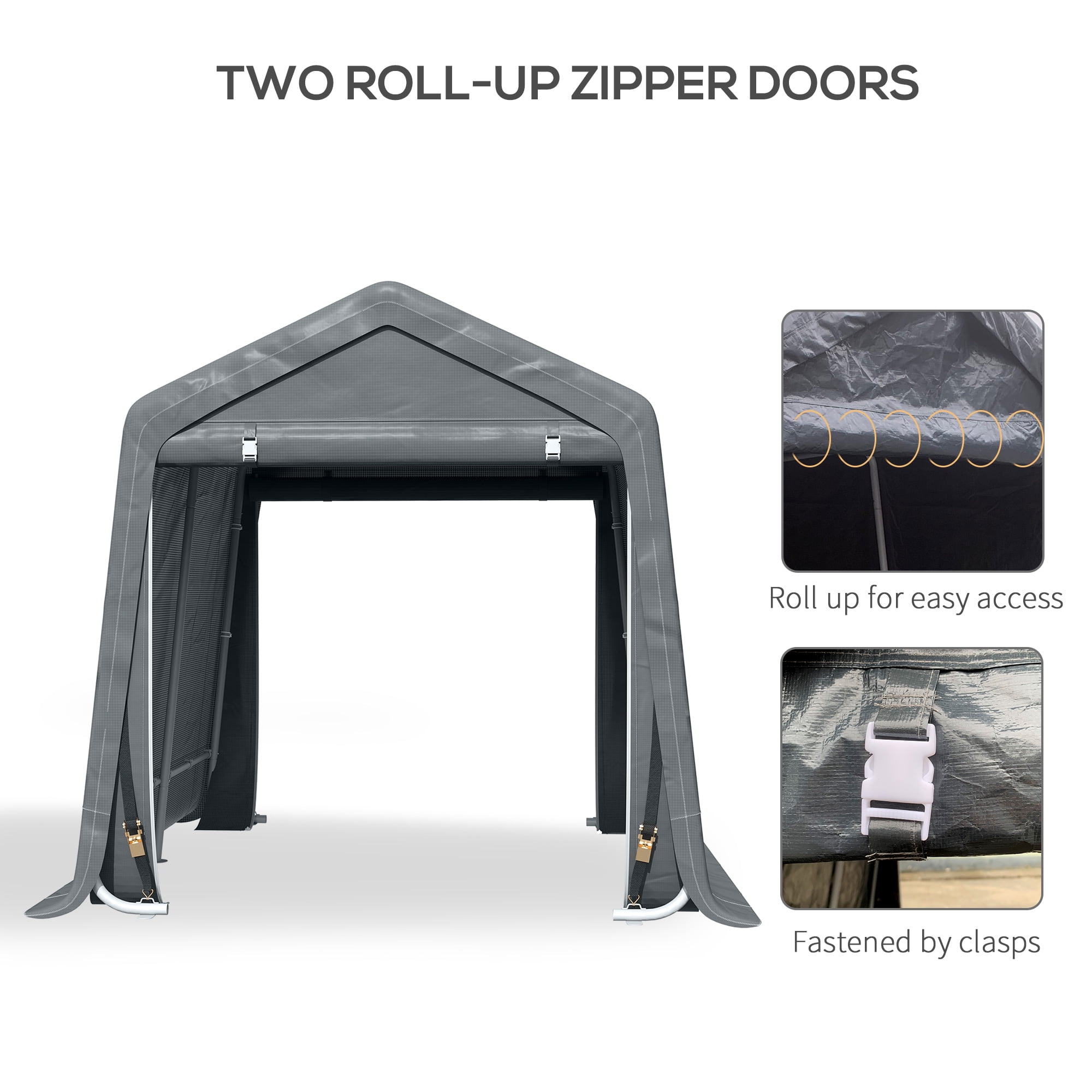 Outsunny 9' x 8' Carport Portable Garage, Heavy Duty Storage Tent, Patio Storage Shelter w/ Anti-UV PE Cover and Double Zipper Doors, for Motorcycle Bike Garden Tools, Dark Gray