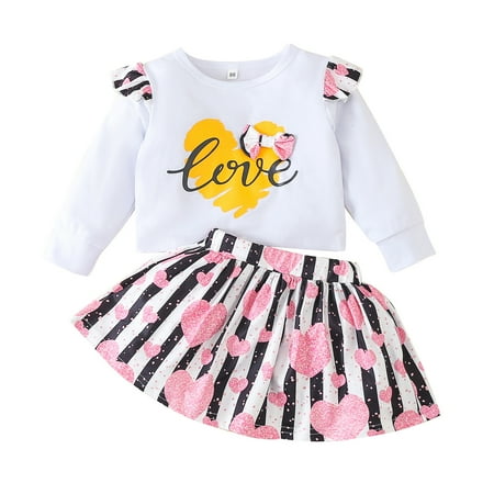 

ZHAGHMIN Girls Clothing Sets Kids Toddler Baby Girls Autumn Winter Valentine‘S Day Print Cotton Long Sleeve Tops Patchwork Skirts Set Clothes School Shirts For Teen Girls Baby Girl Clothes Size 3 M