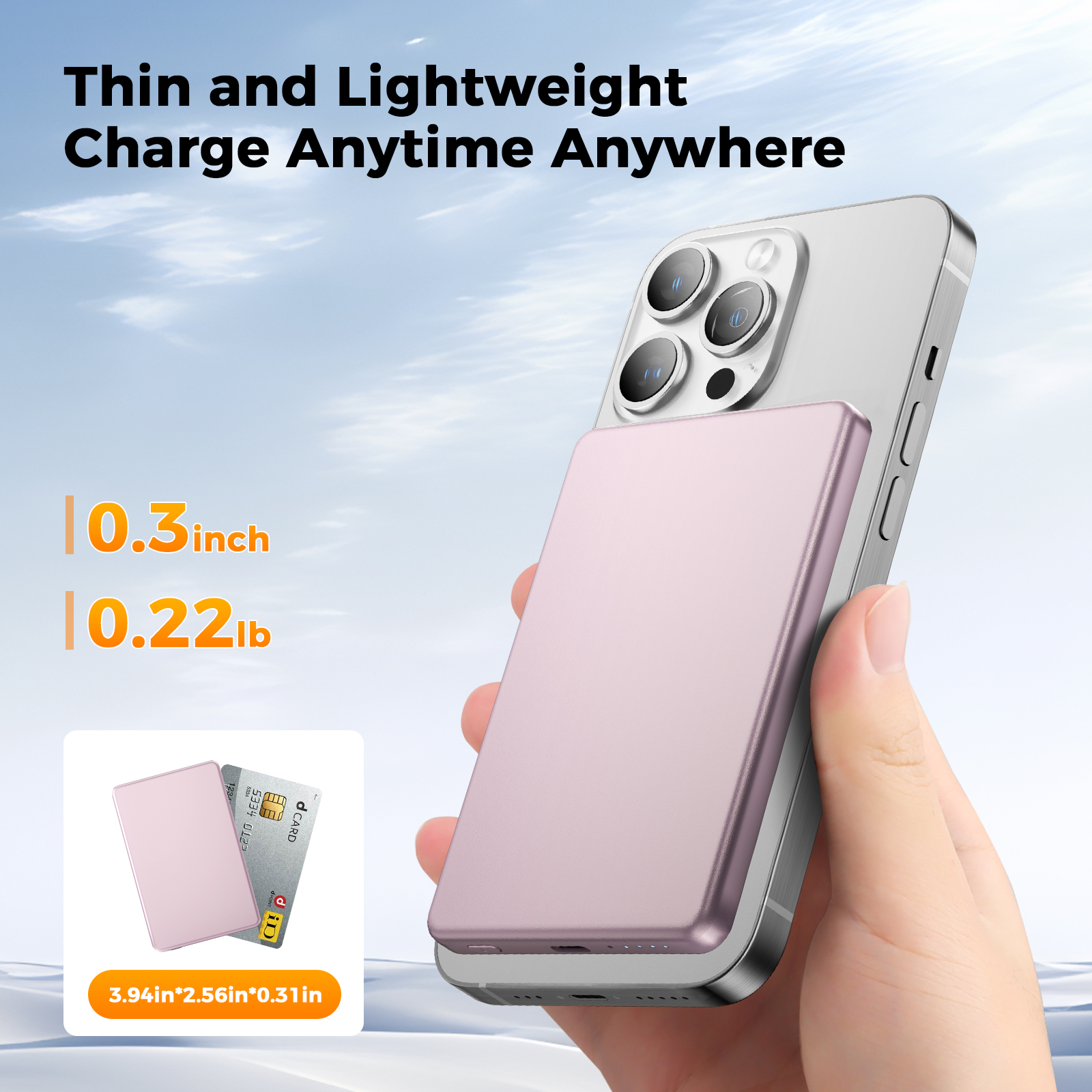 0.3" Ultra Slim MagSafe Portable Charger iPhone, 5000mAh Magnetic Wireless Portable Charger with Fast Charging, Slim MagSafe Battery Pack for iPhone 16 Pro Max/16 Pro/16/15/14/13/12, Pink