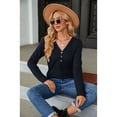 thumbnail image 2 of Anbech Vneck Women Solid Color Shirt Buttons Long Sleeve Blouse Casual Fashion Tops, 2 of 8