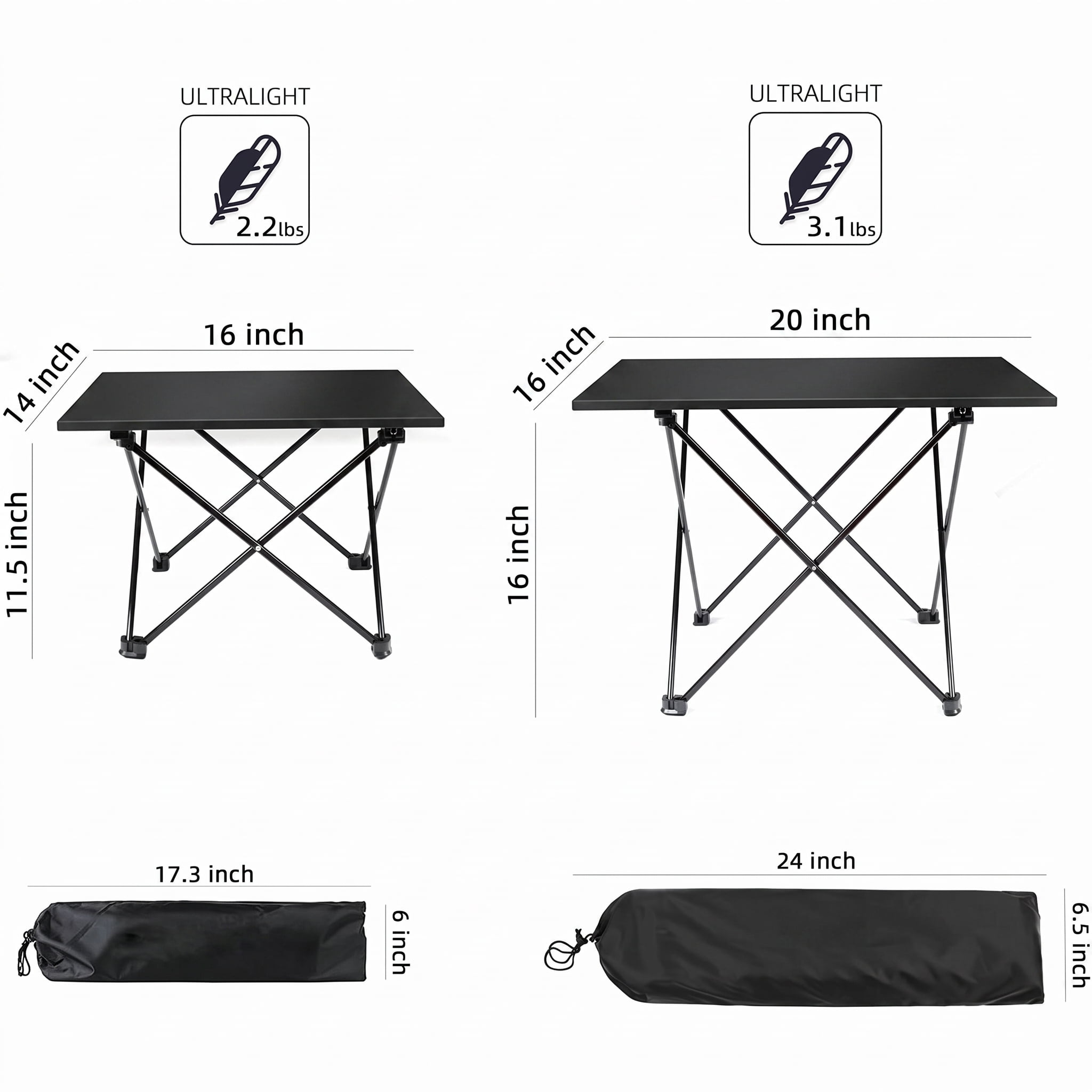 Ultralight M Size Folding Camping Table 3.1 LBS, Aerospace Aluminum Portable Backpacking Table with Upgraded Nylon Hinges, Supports 60 LBS for Camping Hiking Fishing Beach Picnic