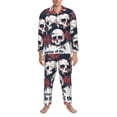 thumbnail image 3 of Fotbe Gothic Skulls And Roses Pijama de Hombre con Estampado de Manga Larga, Conjunto de 2 Piezas, Ropa de Dormir Suave y Cómoda con Bolsillos-Small, 3 of 7