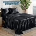 thumbnail image 5 of Bare Home Luxury Poly Satin Sheet Set for Hair and Skin, 15” Deep Pockets, Twin, Black, 5 of 10