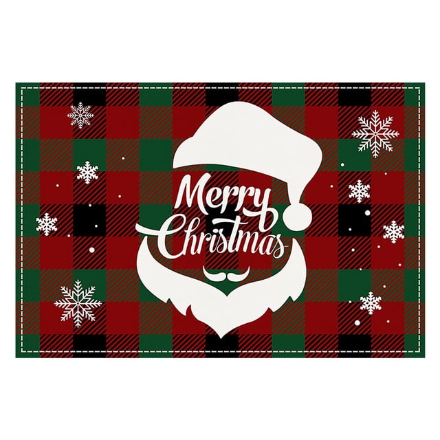 Qocolhg Napperons de Noël, 12x17.7 Pouces Joyeux Noël Blanc Carreaux Rouges Napperons de Noël Tapis Thermique Antidérapant Lavable Décoration de Cuisine de Fête Décoration Maison