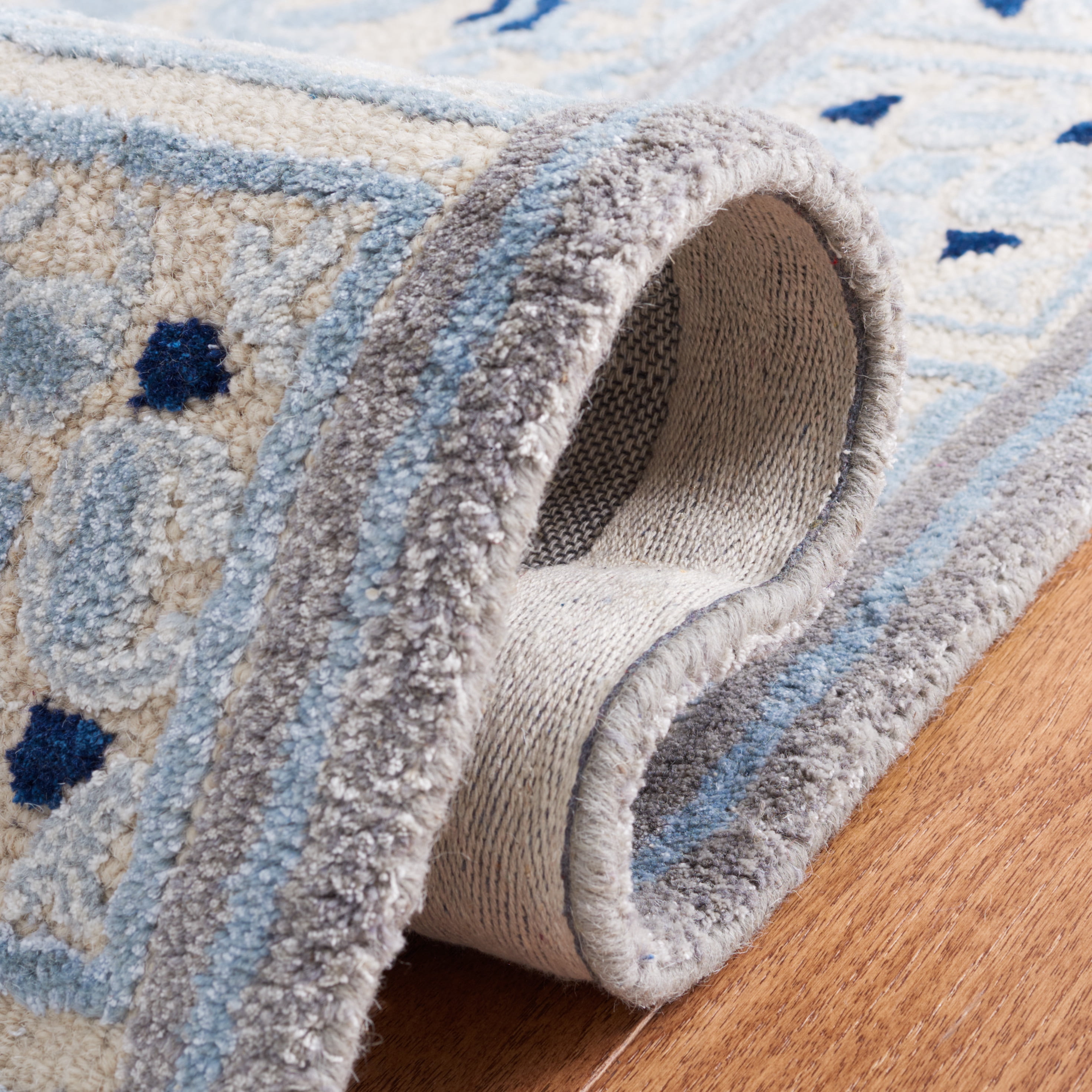 SAFAVIEH Bella Noelle Bordered Runner Rug, Ivory/Blue, 2'3" x 11'