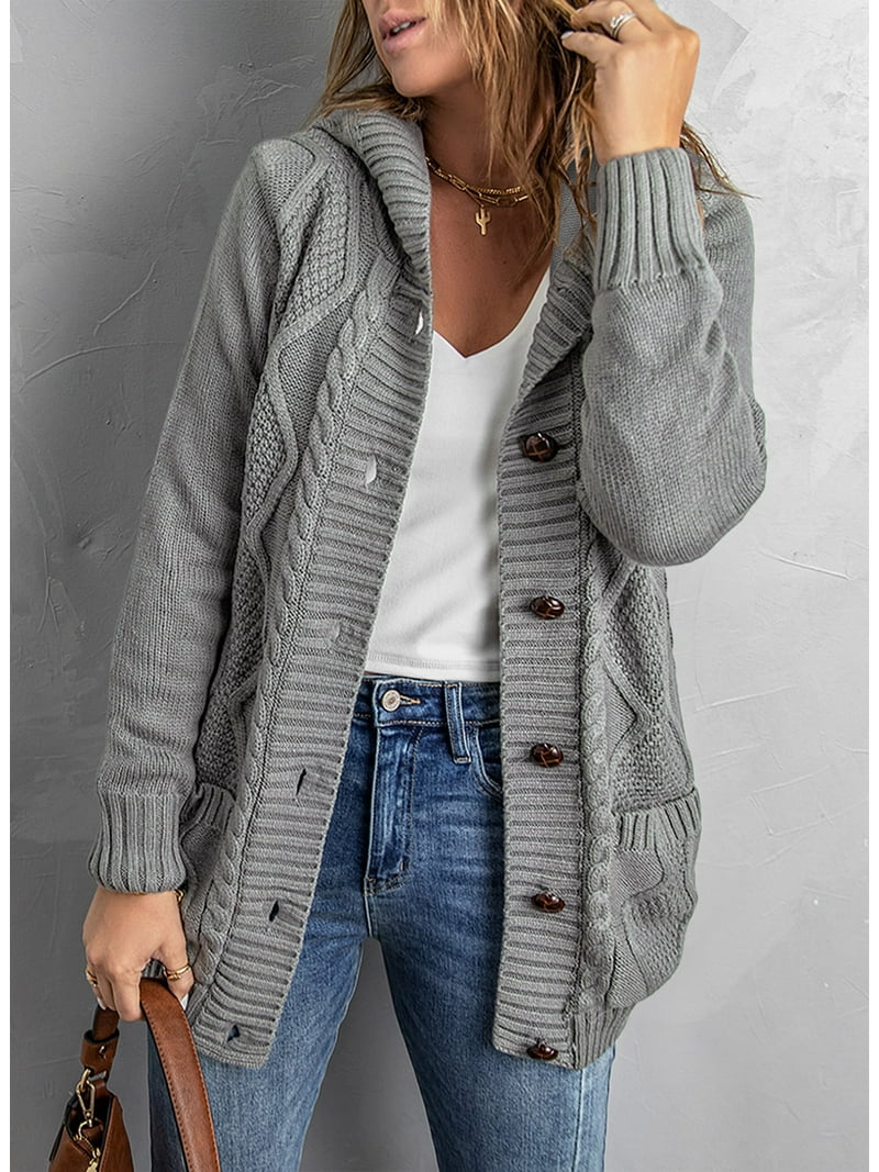 Eytino Hooded Cardigan Sweaters for Women Long Sleeve Button