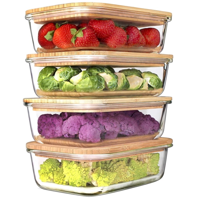 Juego de 4 Contenedores Urban Green de Vidrio para Alimentos de 35oz con Tapas de Bambú
