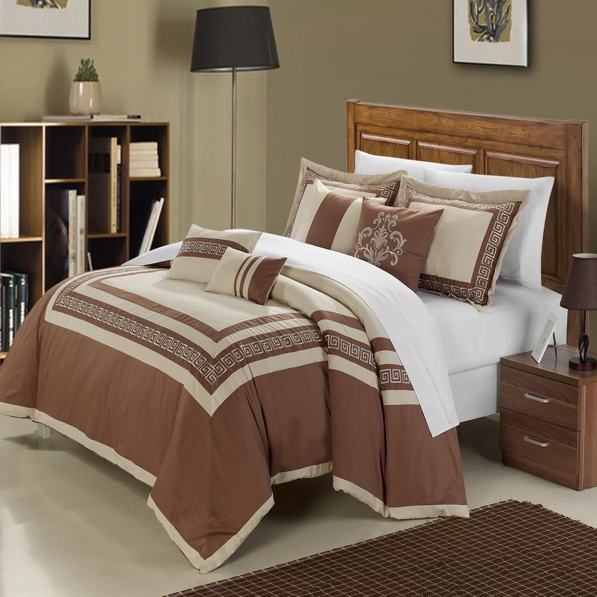 Venice Taupe Beige 7 Piece Embroidered Comforter Bed In A Bag Set