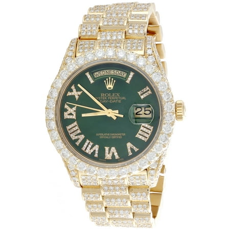 18K Gold 36mm Rolex President Day-Date 18038 Diamond Watch Green Dial 15.11...