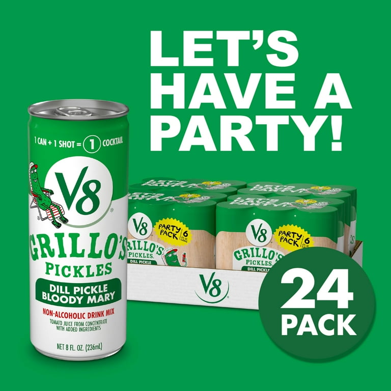 V8 Grillo's Pickles Dill Pickle Bloody Mary Mix, 8 fl oz Can (24