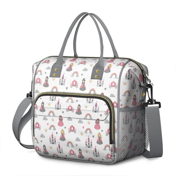 Beige Princess Castle Rainbow Pattern Womens Lunch Box for Work,Insulated Large Lunch Bag for Tween and Teen,Loncheras Para Mujer,Leakproof Adult Lunch Bag for Work,Beach,Travel,Picnic,Camping