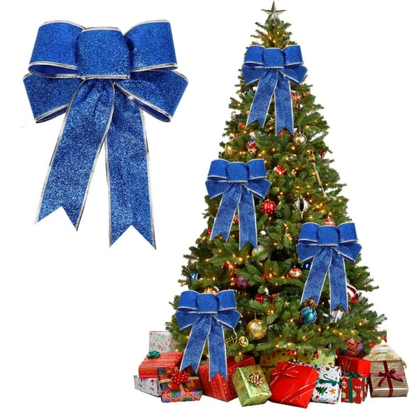 Large Christmas Bow Glitter Glittering FabricGold Gift Ribbon Tree Decorations Kids/ Christmas decoration bow blue