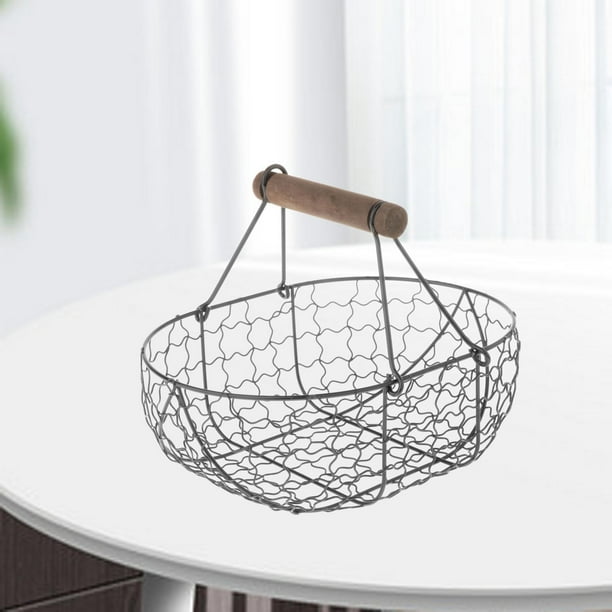 Tazón de Frutas Perfecl Cesta Decorativa con Mango de Madera Negro