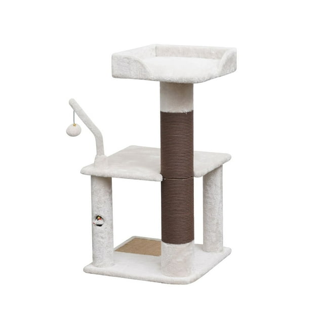 Vibrant Life arbre à chat de 31,5 po à 3 niveaux avec niche de base, perchoir et poteau à gratter en papier naturel