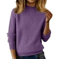 thumbnail image 2 of Womens Mock Neck Long Sleeve Sweater Turtleneck Lightweight Knit, Fall Casual Pullover Top Purple L, 2 of 7