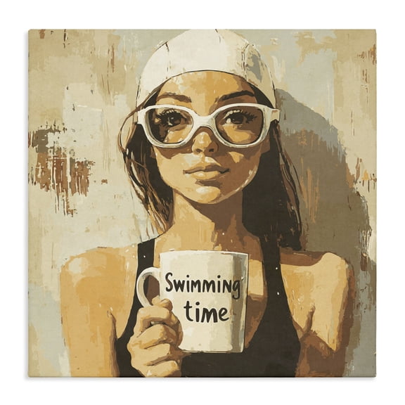 Stupell Industries Swimming Mug Girl Canvas Wall Art, design by Layla Oz