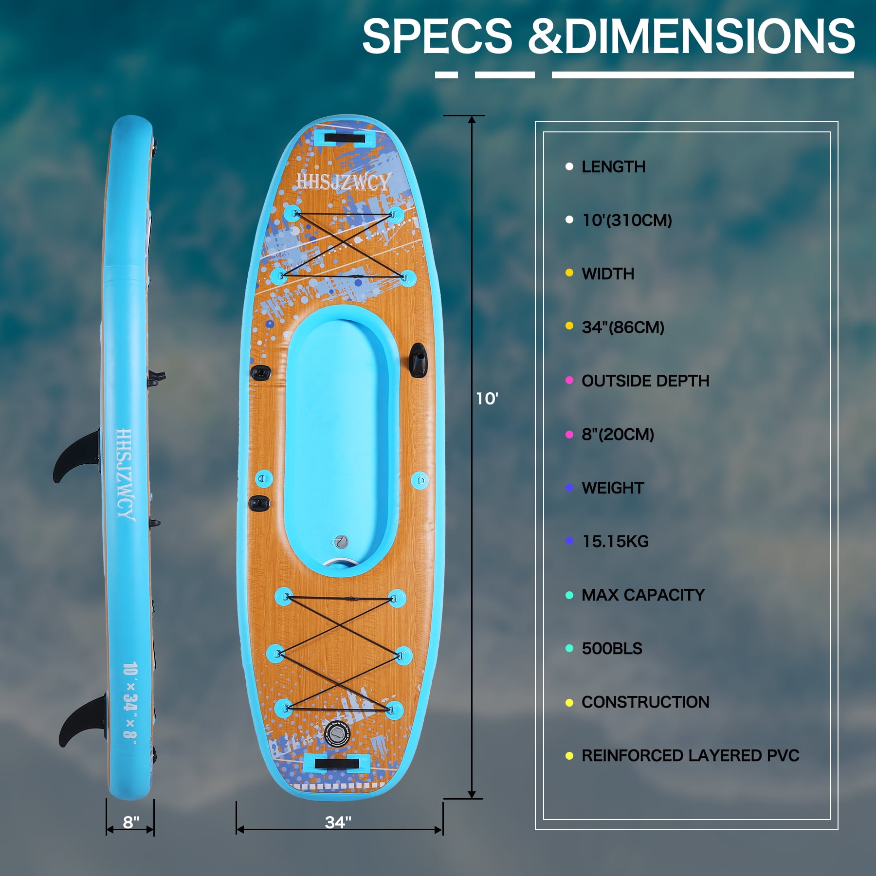 HHSJZWCY 10 ft Extra Wide Inflatable Kayak with Detachable Seat, Stand up Paddle Board for Adults & Youth,PaddleBoard for Fishing,Touring