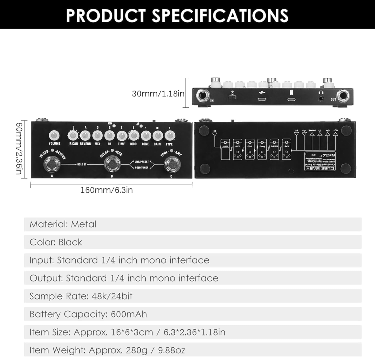 M-VAVE Multi Effects Guitar Pedal, Reverb Guitar Pedal, Delay, Chorus, Phaser, with IR Loading 9 AMP Models, CUBE-BABY Reverb Effect Pedal, Support Recording, Bluetooth 5.0
