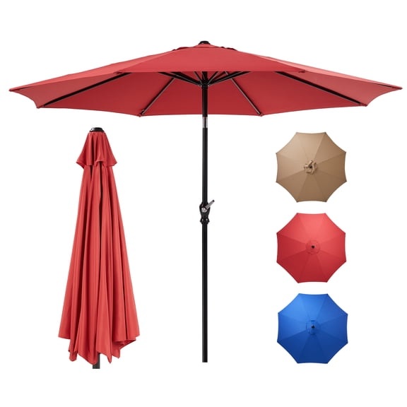 CONCETTA 9ft Solar Patio Umbrella, Tilt Adjustment & UV-Resistant Fabric,Red