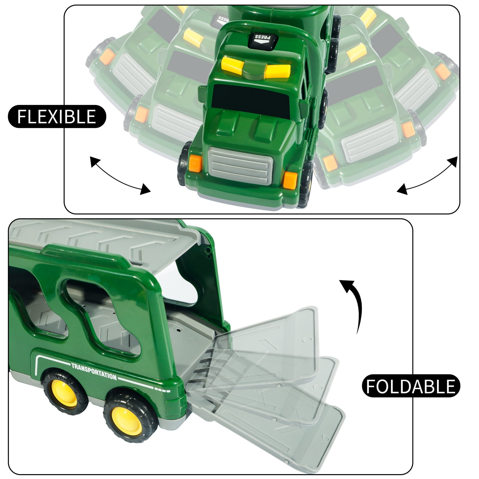 Truck Toys for 3 4 5 6 Years Old Boys Girls - 5 in 1 Carrier Truck Transport for Toddlers 1-3, Friction Power Vehicles for Kids 3-5, Christmas Birthday Gifts - Age 3-9, Green