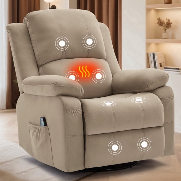 Korser Swivel Rocker Recliner Chair with Massage Holland Velvet for Living Room,Khaki