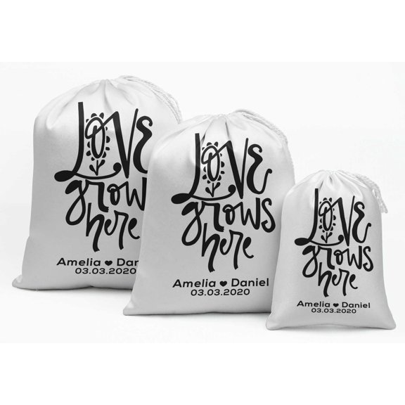 Darling Souvenir White5 Love Grow Here Wedding Favor Custom Party Supplies Favor Bags Gift Pouches 15 Pieces