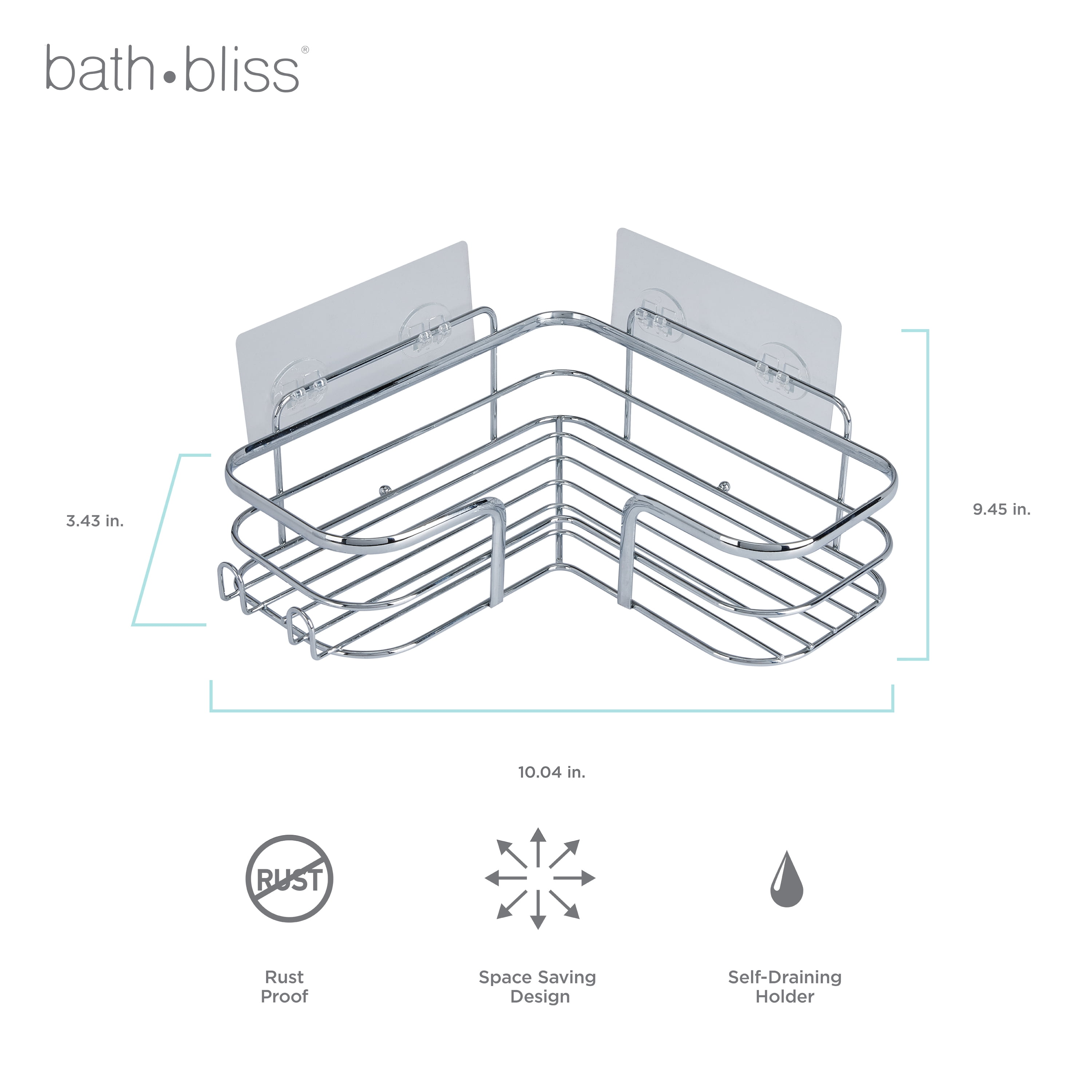 Bath Bliss 3 Piece Adhesive Corner Shelf Caddy Set in Chrome