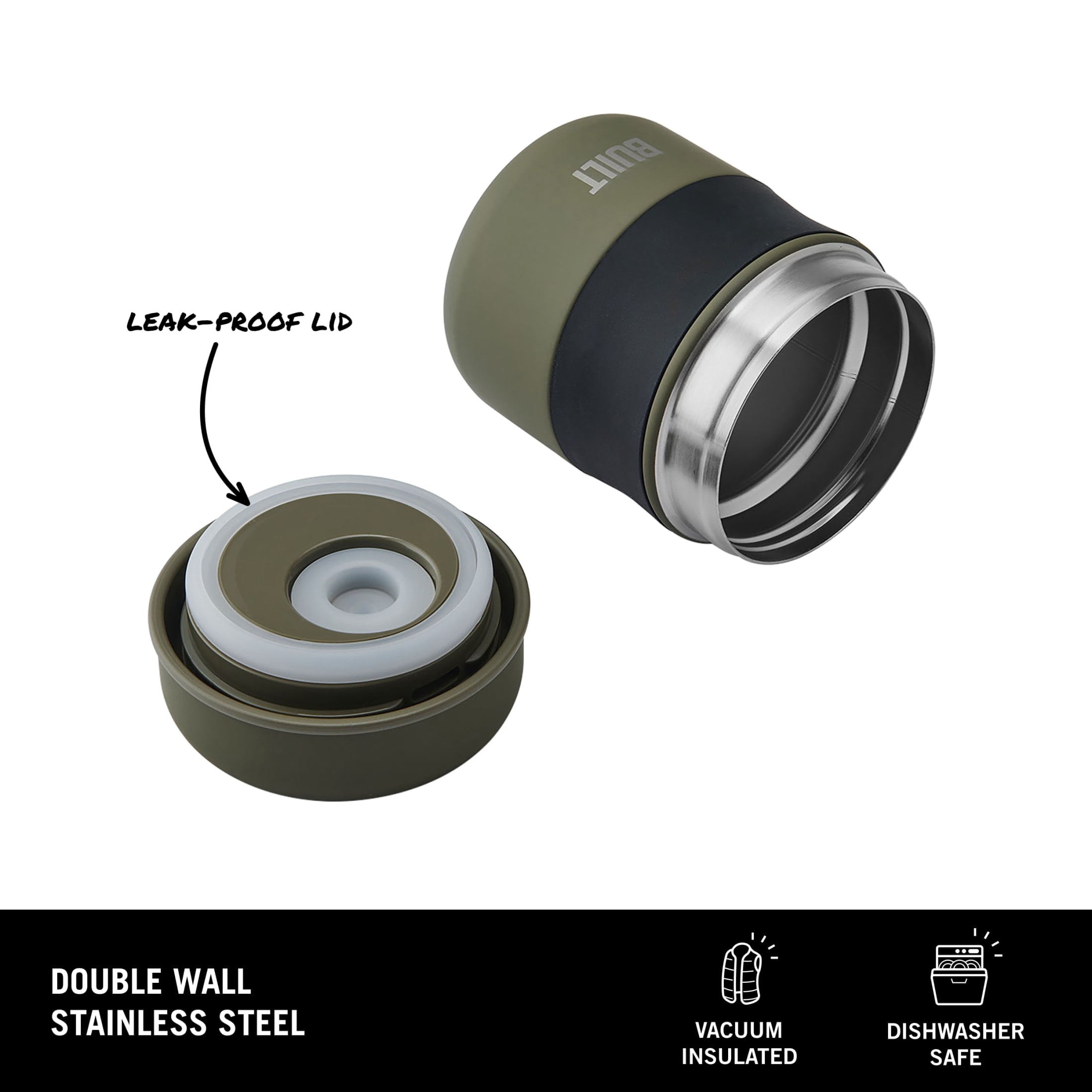 (2 pack) BUILT 10 oz Double-Wall Vacuum Insulated Food Jar, Sage Green