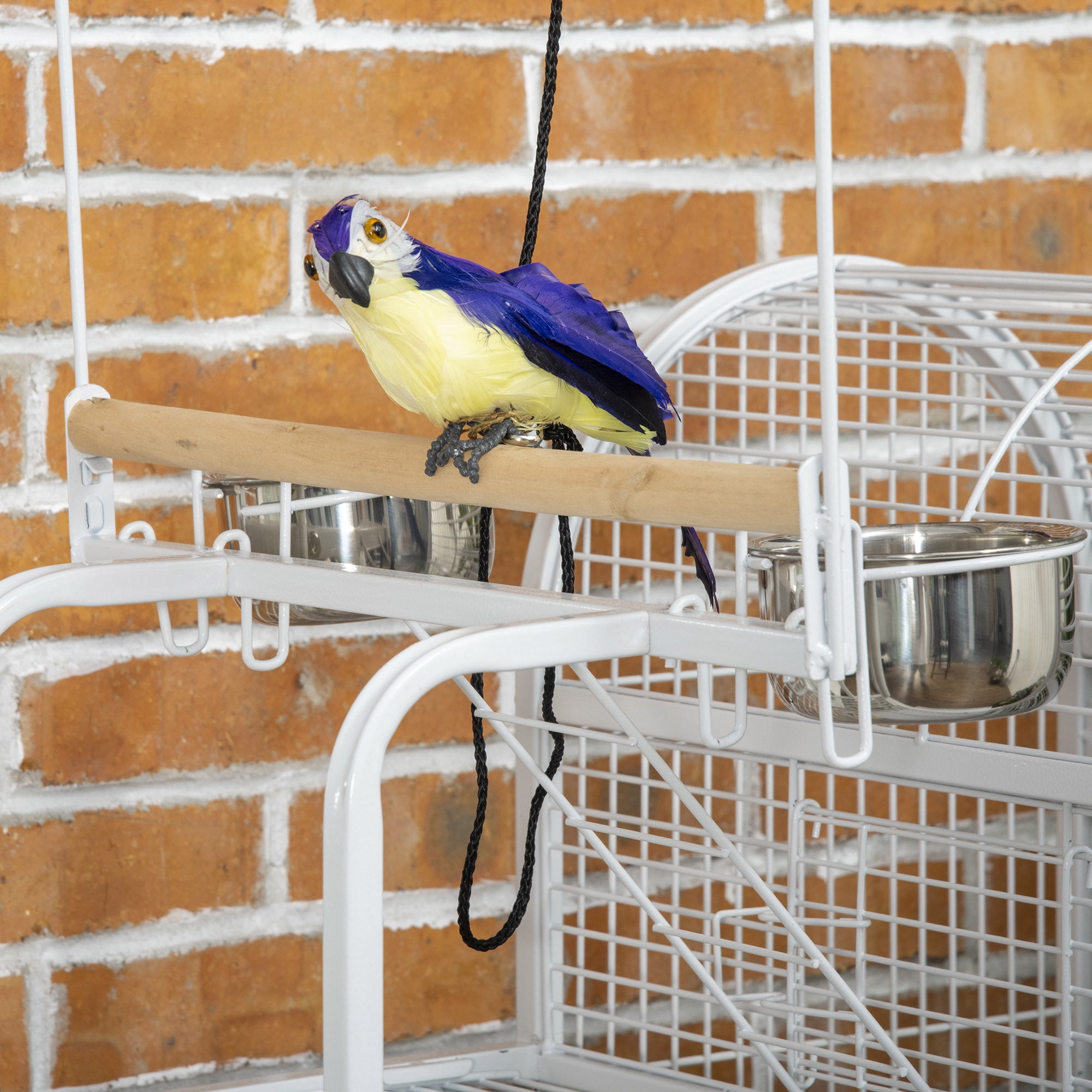55" Large Parrot Cage with Toy Hooks Above Top Bird Perch, Tray, Food Cups, Rolling Stand, Bird Cage for Cockatiels, Parakeets, Lovebirds