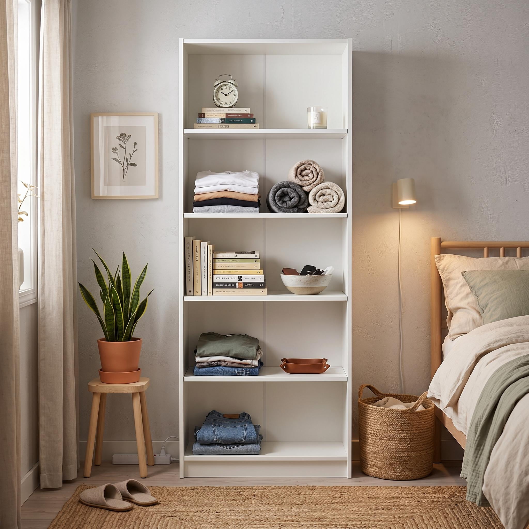 Homy Casa 71" White Tall Dresser Cabinet, 5-Tier Open Shelf Organizer for Bedroom