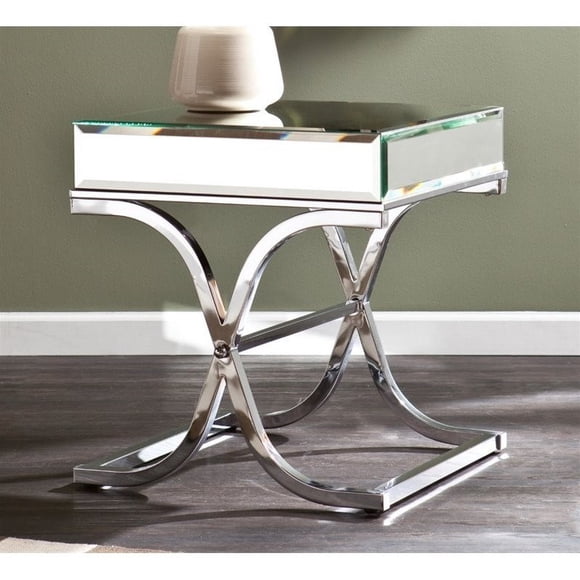 Southern Enterprises Ava Mirrored End Table in Chrome, Chrome (Set of 1)