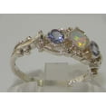 thumbnail image 3 of LBG British Made 18k White Gold Natural Opal & Tanzanite Womens Trilogy Ring - 33 size options - Sizes 4 to 12 Available, 3 of 6