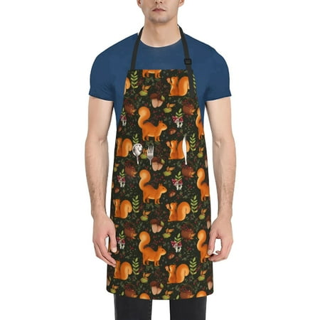 

Vsdgher Festive Squirrels Dark Forest Waterproof Apron with 2 Pockets Kitchen Chef Aprons Bibs for Grooming Cooking Baking Painting Gardening