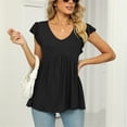 thumbnail image 2 of AherBiu Tops for Women Trendy Ribbed Knitted Cap Sleeves V Neck Solid Color Ruched Casual Stretchy Comfy Flowy Tunics, 2 of 7