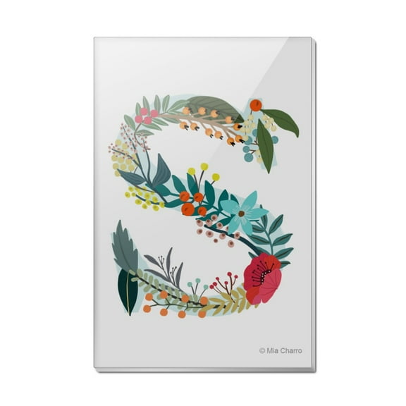 Letter S Floral Monogram Initial Rectangle Acrylic Fridge Refrigerator Magnet