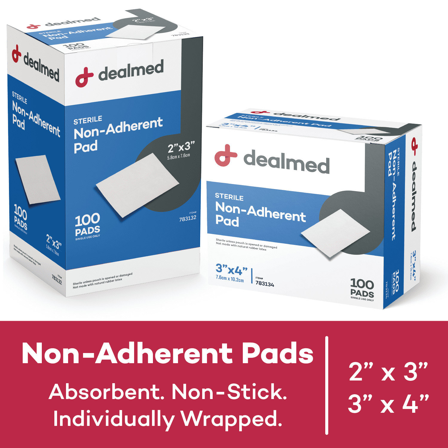 Dealmed 2" x 3" Non-Adherent Gauze Pads, Sterile Individually Wrapped, 100/Box (Case of 12)