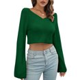 thumbnail image 1 of Camiseta mujer, Jersey corto de mujer con cuello en V y manga larga, jerséis informales Meterk Verde/Grande, 1 of 7