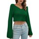 thumbnail image 1 of Camiseta mujer, Jersey corto de mujer con cuello en V y manga larga, jerséis informales Abody Verde/Grande, 1 of 7