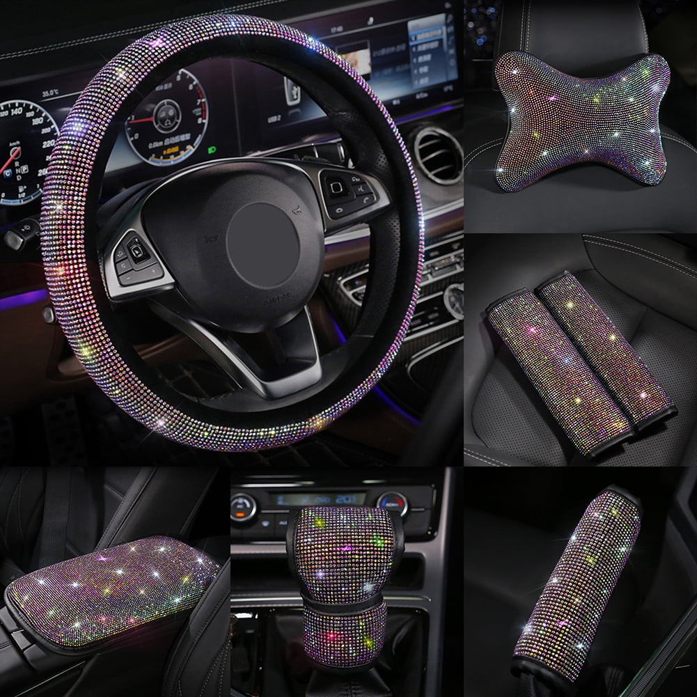 Hloma Rhinestones Car Steering Wheel Gear Shift Cover Pad Auto Interior Accessories
