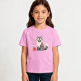 thumbnail image 2 of Girls Graphic Tees Happy Wolf Dog Kids T Shirt Cute Animal 100% Cotton Short Sleeve Soft Tops 4-13Y, 2 of 5