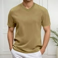 thumbnail image 2 of MIXUE Summer Shirts For Men Solid Color Round Neck Short Sleeve Loose Casual Tops Pullover Tshirts Outwear,Brown,L, 2 of 4