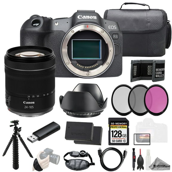Canon EOS R8 Camera   RF 24-105mm f/4-7.1 IS STM Lens 128GB   Ext Bat  3 PC Filter- Kit (International Version)
